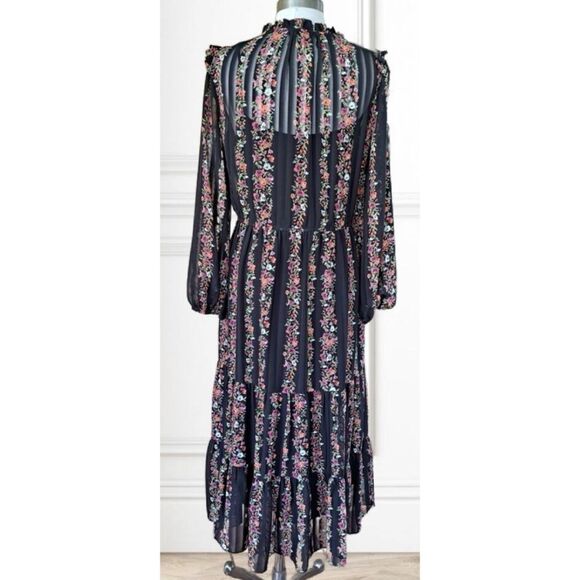 JULIA JORDAN Floral Stripe Print Ruffle-Trim Pleated Drawstring Dress Size 4 - Picture 5 of 9